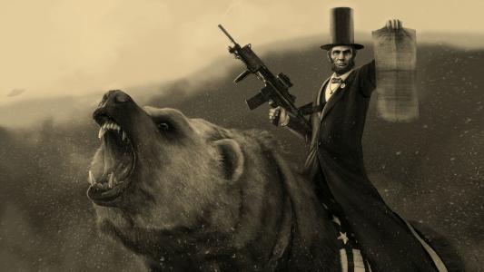 亚伯拉罕·林肯骑灰熊跳闸高清壁纸