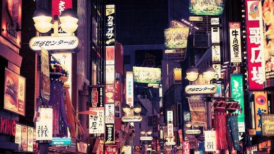 日本都市风景在夜HD墙纸
