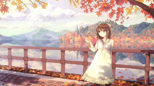 女孩秋季风景高清壁纸