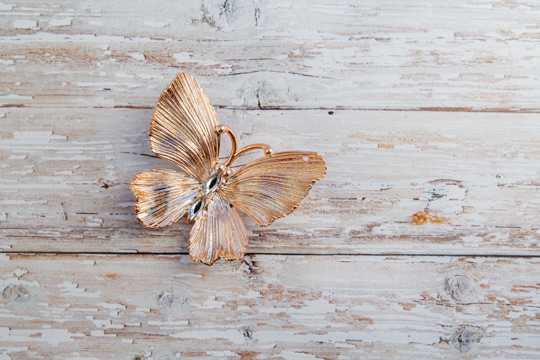 木桌上的修饰蝴蝶图片